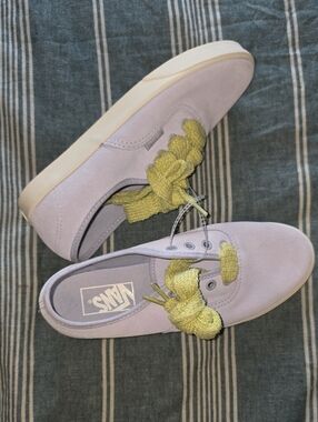 Vans Lavender Suede Sneakers with Green Laces
